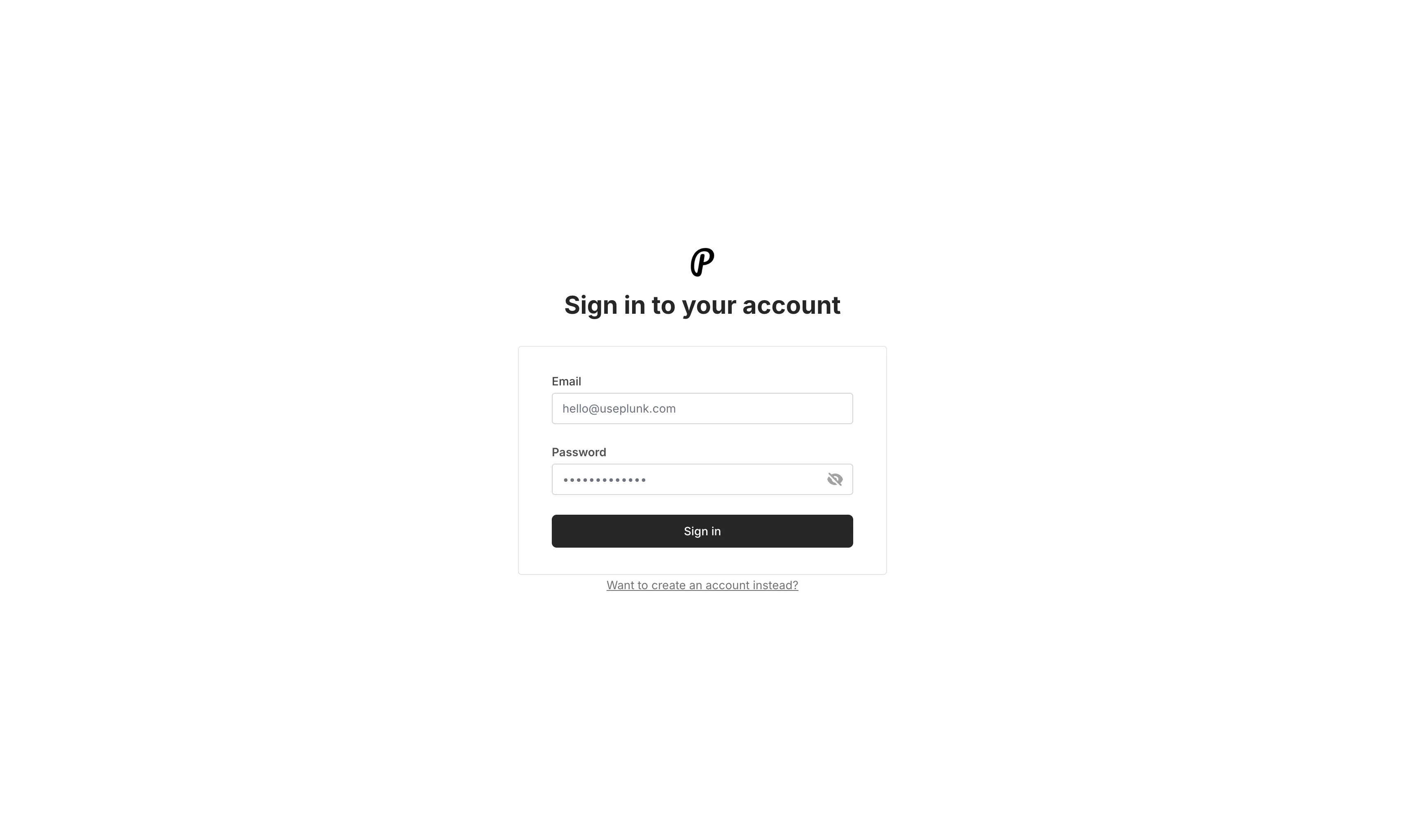 Plunk's login screen